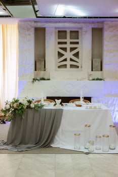 The presidium of the newlyweds in the banquet hall of the restaurant photo