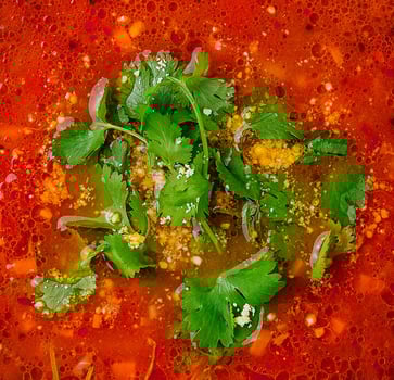 Ukrainian borsch red soup top view photo