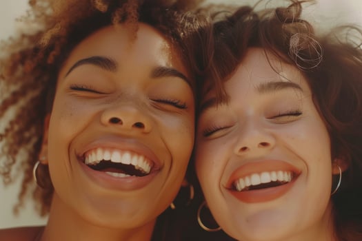 AI generated Joyful Diverse Women with Colorful Hairstyles Close-Up. Joyful diverse women with colorful hairstyles, sharing a genuine moment of happiness. photo