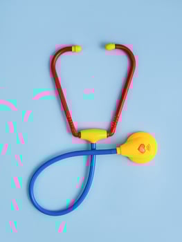 Toy stethoscope on a blue background. Children's medicine. Pediatrics. Doctor game. photo