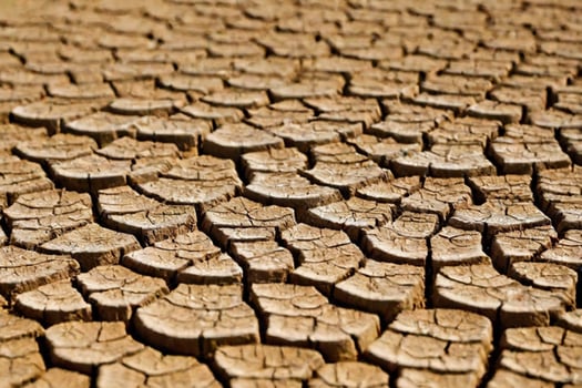 Texture of the dried earth with clay and sand, close-up photo