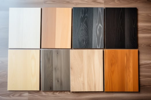 AI generated Wood laminate floor samples, vinyl tile. Assortment of parquet or laminate floor samples in natural colors. photo