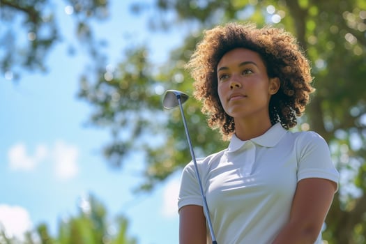 AI generated Confident Female Golfer Looking at Fairway with AI generated. photo