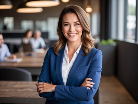 AI generated Business woman, happy confident positive female entrepreneur photo