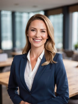 AI generated Business woman, happy confident positive female entrepreneur photo