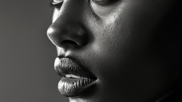 AI generated Monochrome portrait focus on lip. AI generated. photo