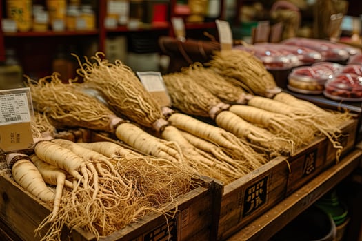 AI generated Wild ginseng roots plant, chinese herbal pharmacy photo