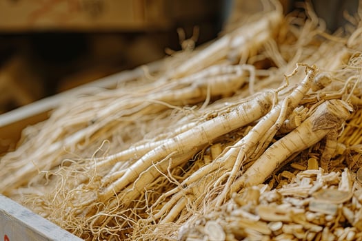 AI generated Wild ginseng roots plant, chinese herbal pharmacy photo