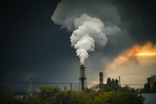 AI generated Industrial impact Huge factory chimney emitting water vapor and smoke photo