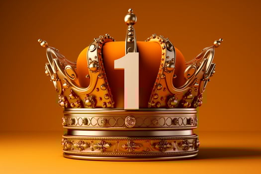 AI generated Regal symbol Crown with number one on vibrant orange background photo