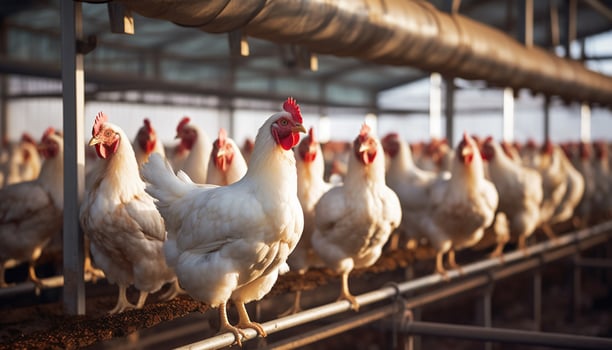 AI generated Chicken Farm, poultry production. Poultry farm for breeding chickens photo