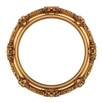 AI generated Golden frame of picture or photo, victorian decoration, elegance museum image. Baroque gallery border, classical blank isolated art. AI generated photo