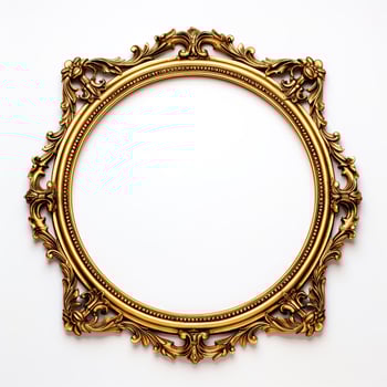 AI generated Golden frame of picture or photo, victorian retro decoration, elegance vintage museum image. Baroque gallery border, classical blank brown isolated art. AI generated photo