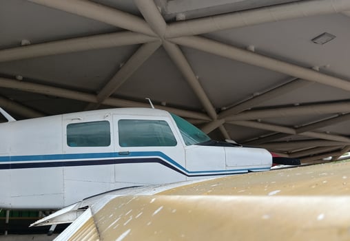 an airplane in the hangar photo