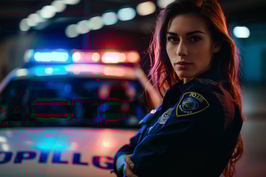 AI generated Female Police Officer on Duty at Night with AI generated. photo