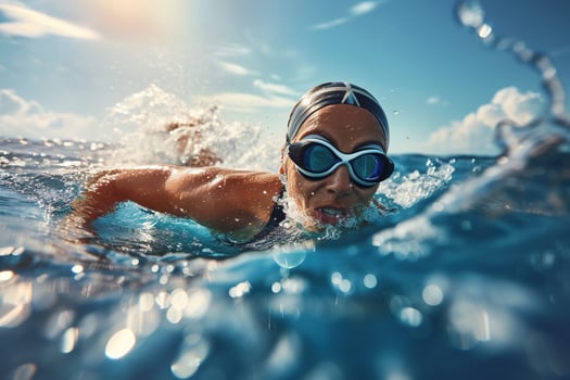 AI generated Professional Female Swimmer Training Underwater with AI generated. photo