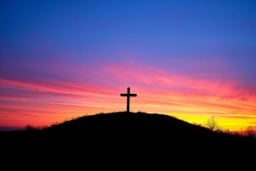 AI generated Religious cross on the background of a bright sunset. The concept of religion and faith. Christianity. Generative AI. photo