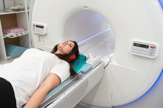 Medical CT or MRI Scan in the modern hospital laboratory. Interior of radiography department. Technologically advanced equipment in white room. Magnetic resonance diagnostics machine photo