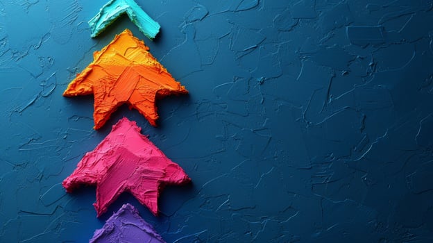 AI Generated Financial result graph that shows investment growth, growth of a business, and development progress on a deep blue background with one big arrow. photo