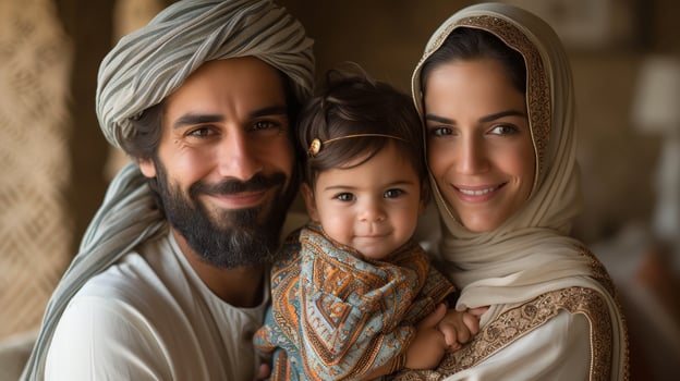 AI Generated Family of three Middle Easterners enjoying each other's company photo