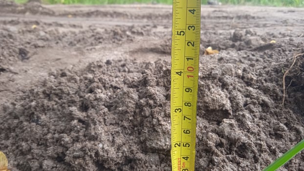 Measuring tape tool on a construction site. photo