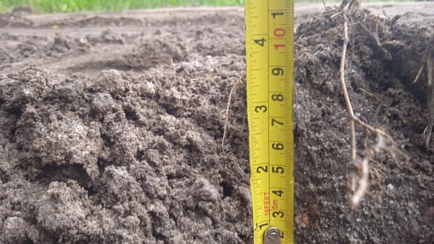 Measuring tape tool on a construction site. photo