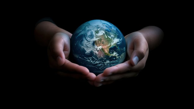 AI generated Embracing Our Earth. Globe Held in Hands, Symbolizing World Environment Day and Environmental Stewardship. photo