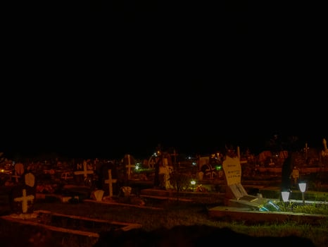 Cemetery on Easter Island, shooting at night in cemetery. photo