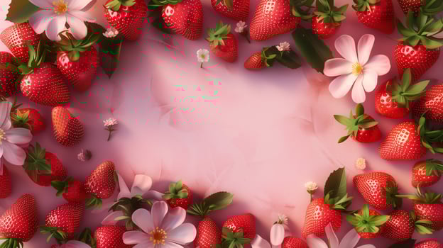 AI generated pink background surrounded berry aerial view copy space background photo