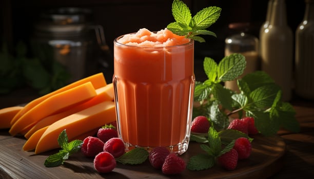 AI generated Freshness in a glass organic cocktail, healthy dessert, summer snack generated by AI photo