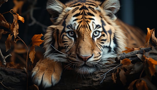 AI generated Bengal tiger, majestic and fierce, stares into the camera generated by AI photo