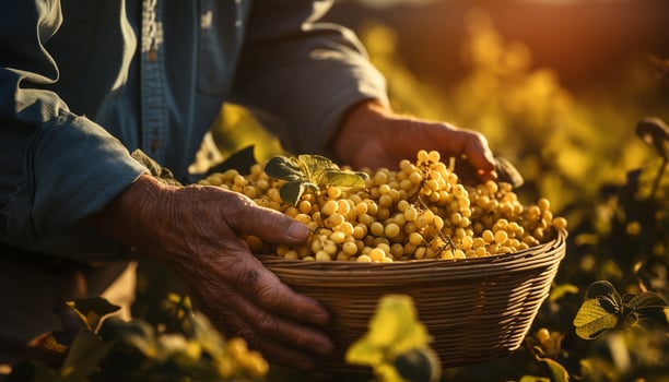 AI generated A farmer holding ripe fruit, harvesting nature freshness generated by AI photo