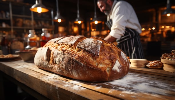 AI generated A baker hand crafts homemade, organic bread indoors generated by AI photo