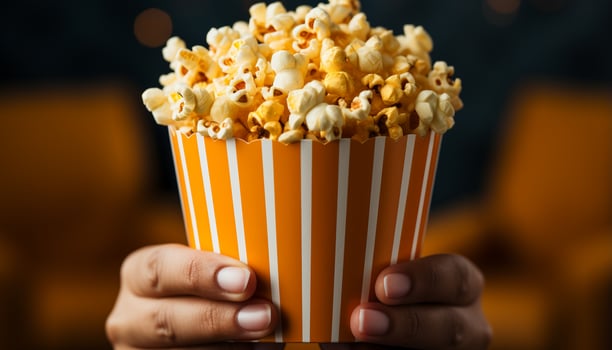 AI generated Adult holding snack, watching movie, enjoying leisure activity generated by AI photo