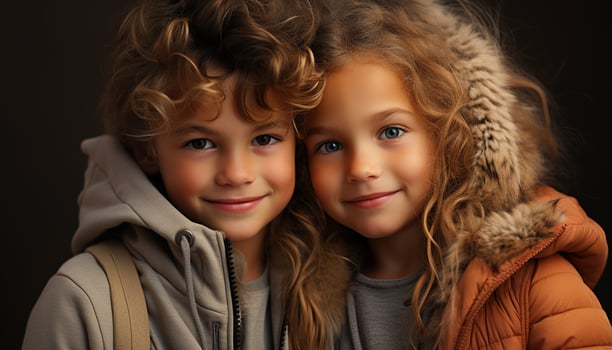 AI generated Two cute children, a boy and girl, smiling outdoors generated by AI photo