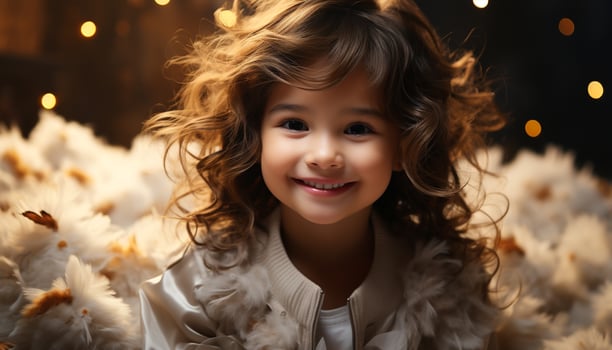 AI generated Smiling cute child, happiness in cheerful portrait, winter girls generated by AI photo
