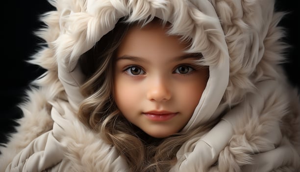 AI generated Cute child smiling, wearing fur, looking at camera generated by AI photo