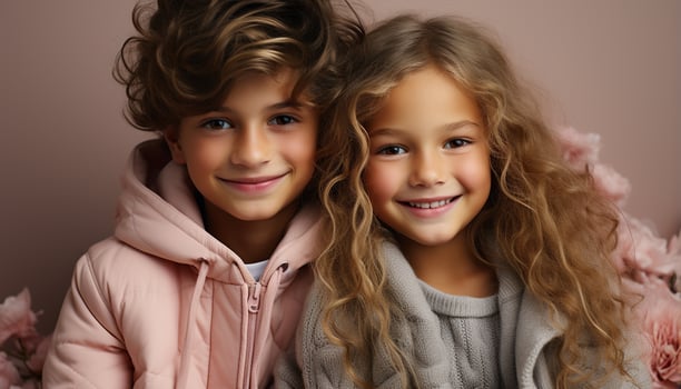 AI generated Smiling child, cheerful girl, happiness in family togetherness generated by AI photo