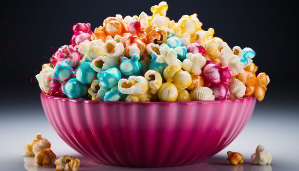 AI generated Gourmet dessert bowl with colorful candy, fresh fruit, and chocolate generated by AI photo