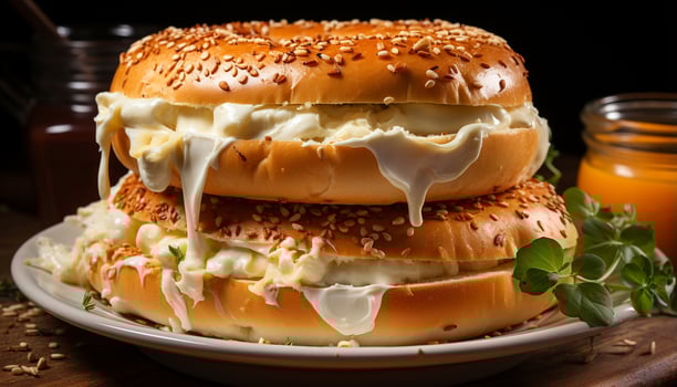 AI generated Grilled burger, fresh meat, cheese, tomato, homemade sauce, indulgence generated by AI photo