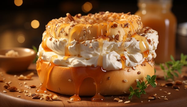 AI generated Freshly baked homemade dessert on rustic wooden table, indulgent and sweet generated by AI photo