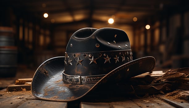AI generated Old fashioned cowboy hat, leather material, rustic ranch, working horse generated by AI photo