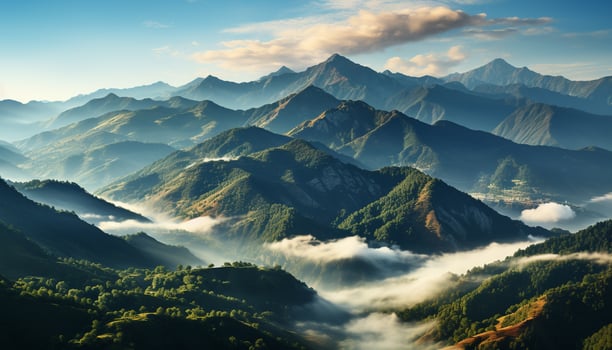 AI generated Majestic mountain peak, nature beauty, sky blue, tranquil meadow generated by AI photo