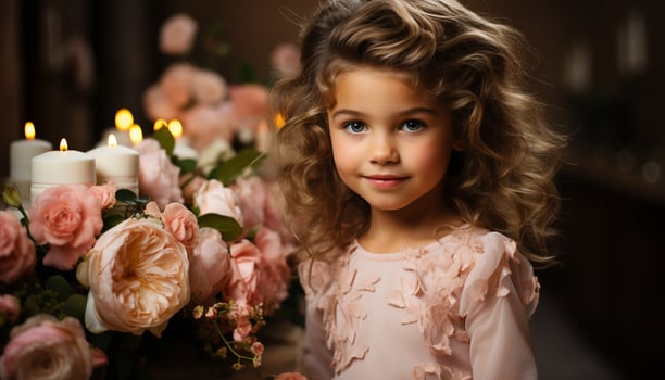 AI generated Smiling cute girl, happiness portrait, joyful celebration, family love generated by AI photo