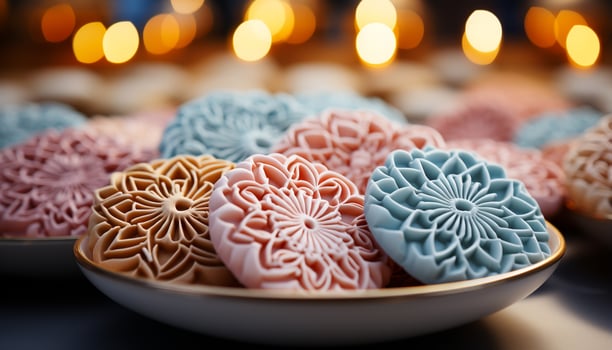 AI generated Homemade dessert plate gourmet chocolate cookie, ornate candle decoration generated by AI photo