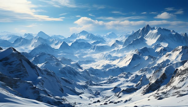 AI generated Majestic mountain peak, blue sky, tranquil scene, nature beauty generated by AI photo