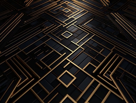 AI generated Dark black mosaic background with golden lines Art Deco luxury style texture photo