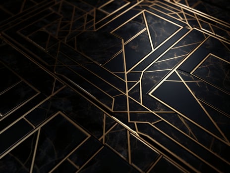 AI generated Dark black mosaic background with golden lines Art Deco luxury style texture photo