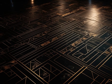 AI generated Dark black mosaic background with golden lines Art Deco luxury style texture photo