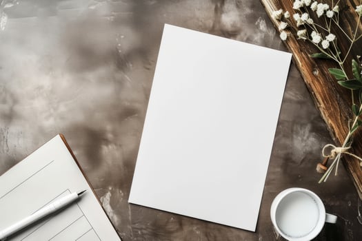 AI generated Top view of blank A4 paper mockup on wooden table background. Generative AI photo